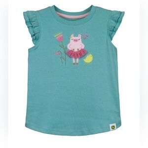 John Deere Toddler Girls Embroidered Pig Cotton Ruffle Top Size 4T